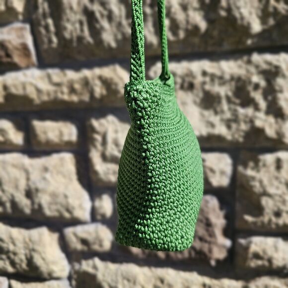 The Sak Green Knit Crochet Small Square Shoulder Bag Purse 90s Y2K Boho - Picture 6 of 8